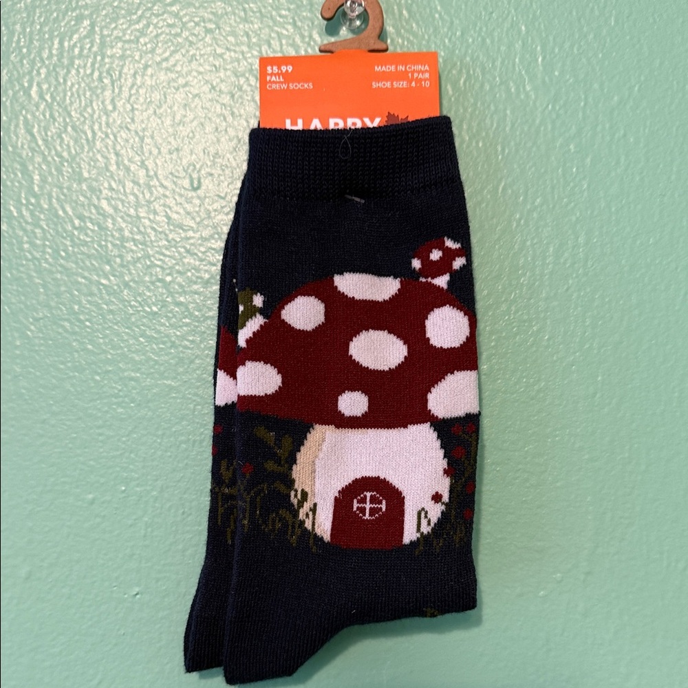 Happy Socks Mushroom Design Crew Socks - Navy and Red